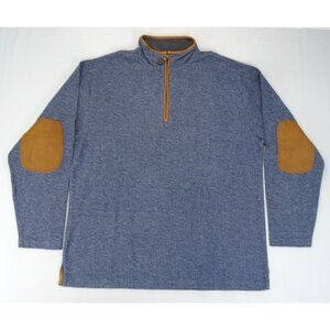 ORVIS Simoom Tweed Quarter-Zip Sweatshirt L Blue Brown Leather Elbow Patch
